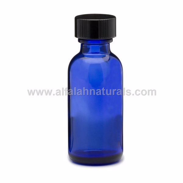Picture of Boston Round 1 oz Cobalt Blue Glass Bottles With Poly Cone Lined Black Caps