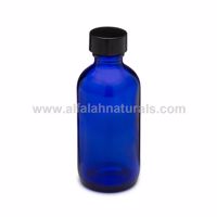 Picture of 240 Pcs - Boston Round 2 oz Blue Glass Bottles With Poly Cone Lined Black Cap