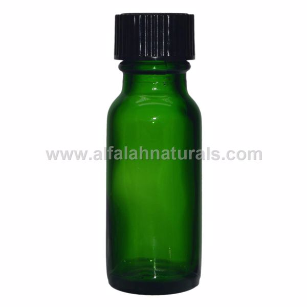 Picture of Boston Round 1/2 oz Green Glass Bottles With Poly Cone Lined Black Caps