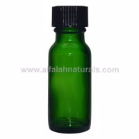 Picture of 180 Pcs - Boston Round 1/2 oz Green Glass Bottles With Poly Cone Lined Black Cap