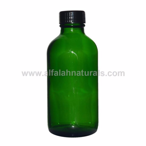 Picture of Boston Round 4 oz Green Glass Bottles With Poly Cone Lined Black Caps