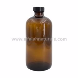 Picture of Boston Round 16 oz Amber Glass Bottles With Poly Cone Lined Black Caps