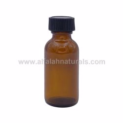 Picture of Boston Round 1 oz Amber Glass Bottles With Poly Cone Lined Black Caps