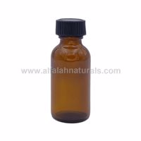 Picture of 12 Pcs - Boston Round 1 oz Amber Glass Bottles With Poly Cone Lined Black Cap