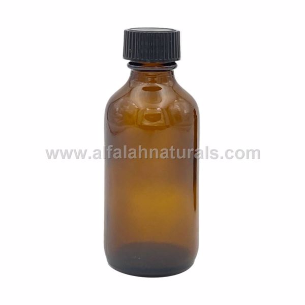 Picture of Boston Round 2 oz Amber Glass Bottles With Poly Cone Lined Black Caps