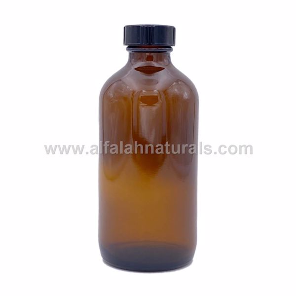 Picture of Boston Round 8 oz Amber Glass Bottles With Poly Cone Lined Black Caps