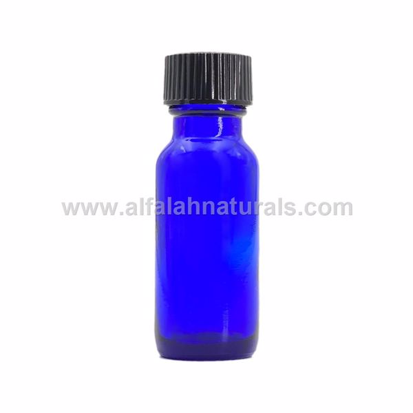 Picture of Boston Round 1/2 oz Cobalt Blue Glass Bottles With Poly Cone Lined Black Caps