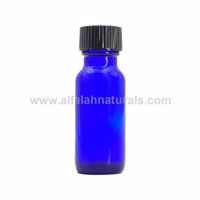 Picture of 12 Pcs - Boston Round 1/2 oz Blue Glass Bottles With Poly Cone Lined Black Cap